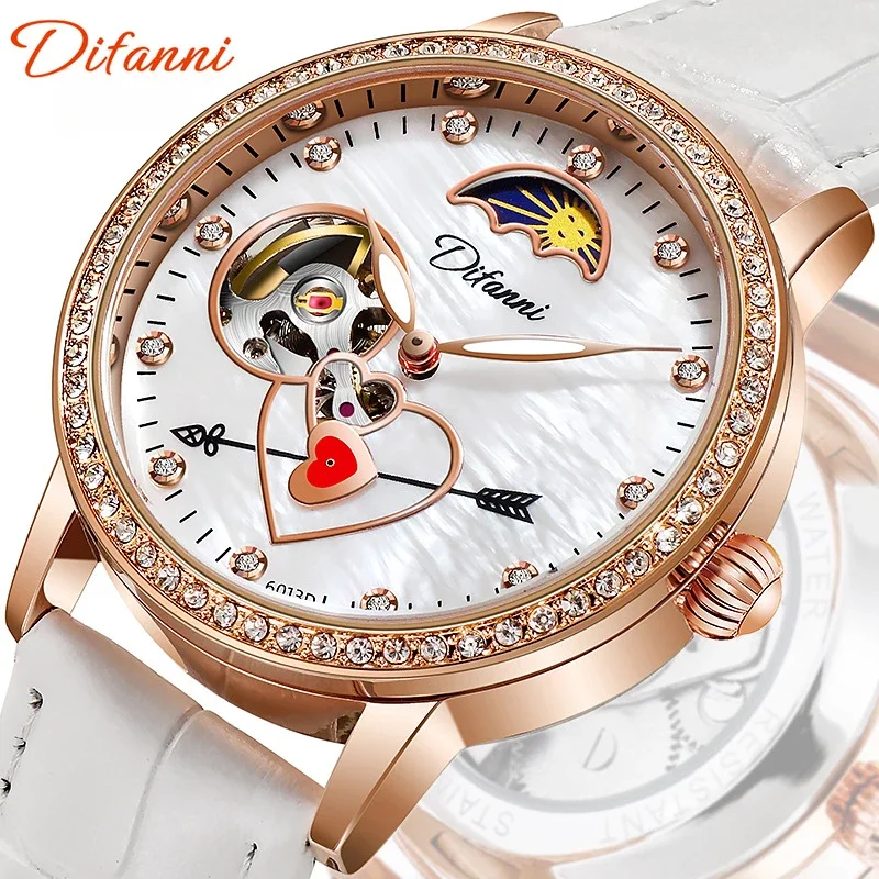 Women's Mechanical Watch with Diamond Tourbillon Moon Phase Waterproof Luminous Women's Watch Casual Automatic Sports Watch