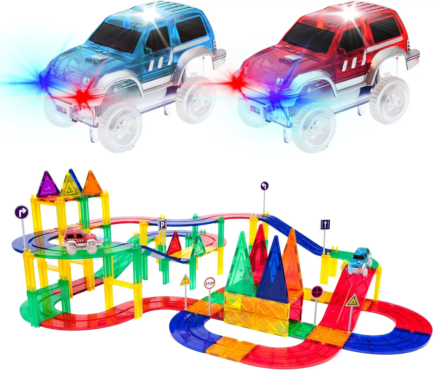 100PC Marble Run + 80PC Magnetic Race Car Track Fun & Creative Playset: STEAM Learning, Enhance Construction Skills, Hand-Eye Co