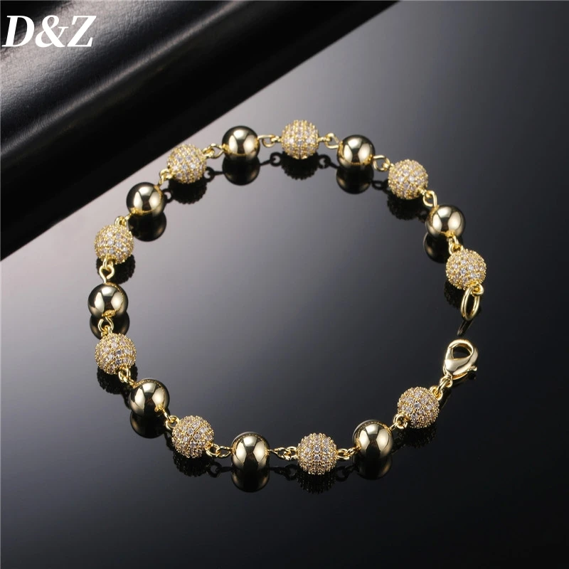 

D&Z New 6/8mm Ball Chain Bracelet In Gold Color Iced Out CUbic Zircon Stone Male Female Fashion Statement Jewelry Birthday Gift