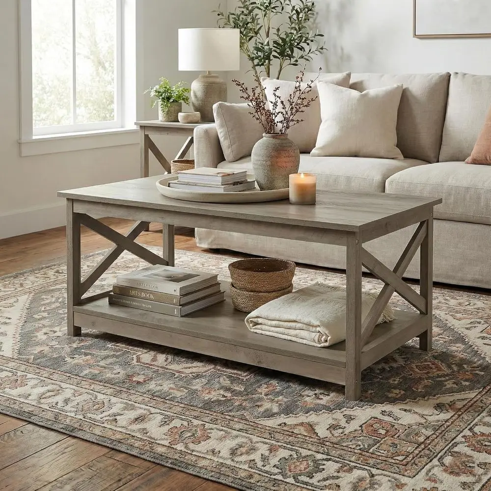 

Двухуровневый кофейный столик из мытого дуба, 40 дюймов