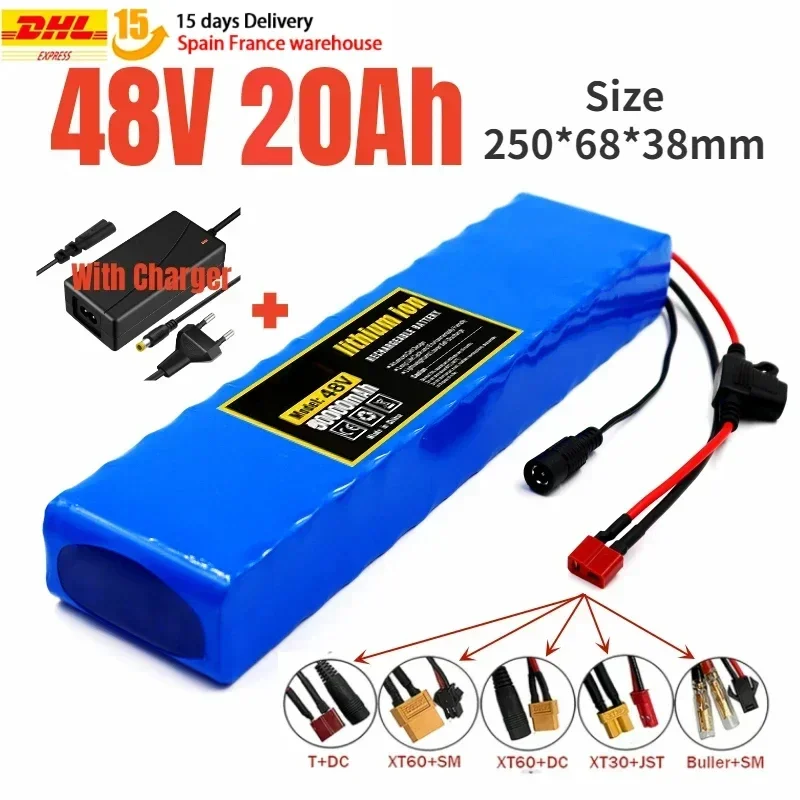 48V 13S2P 18650 Powerful Battery Pack, 20Ah Large Capacity Lithium Battery, Rechargeable Li-ion Battery Pack, with 54.6v Charger