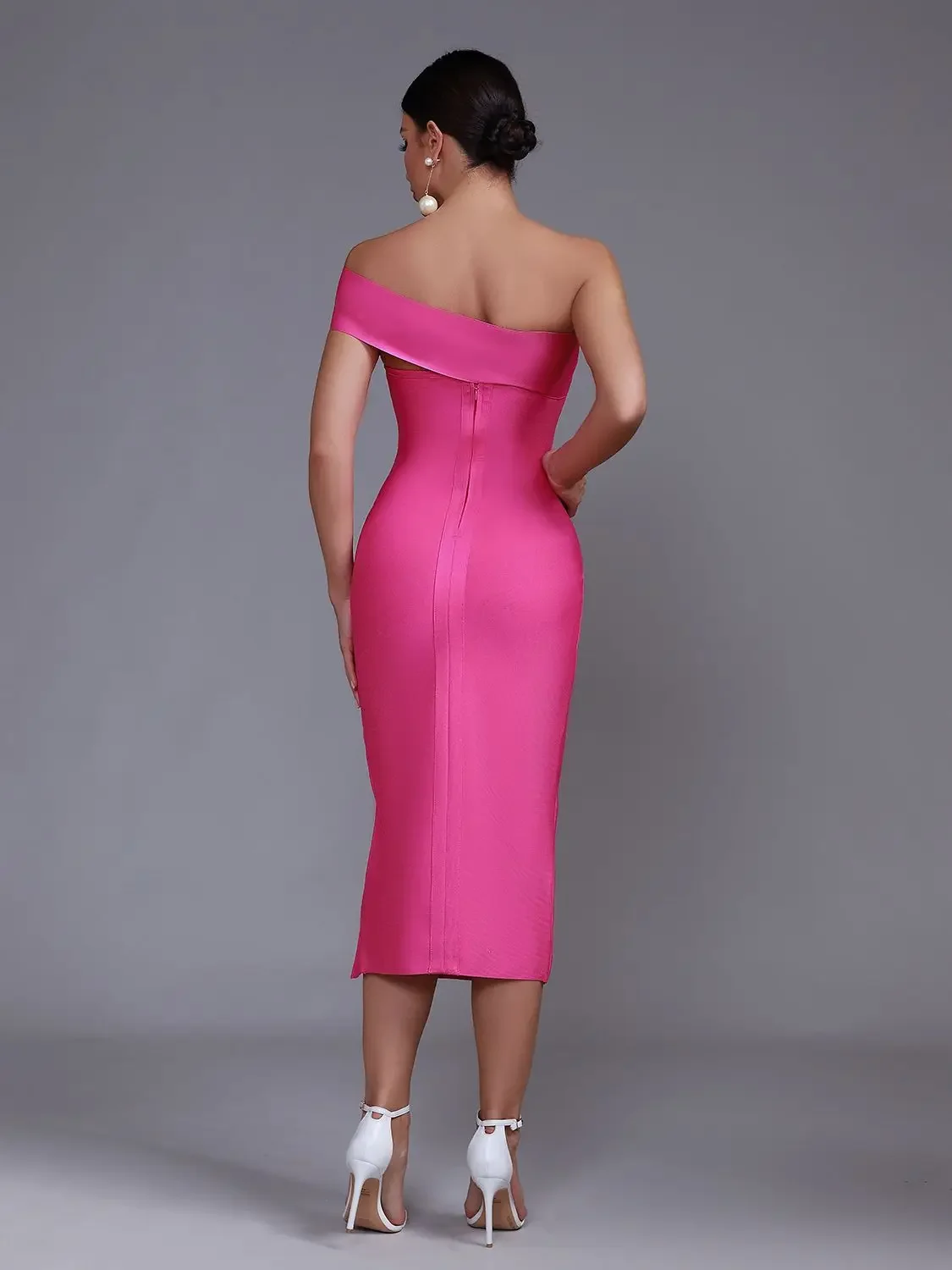 Midi Bandage Dress Women Pink Party Dress Bodycon Elegant Sexy Cut Out Side Split Birthday Evening Club Outfits Summer 2023