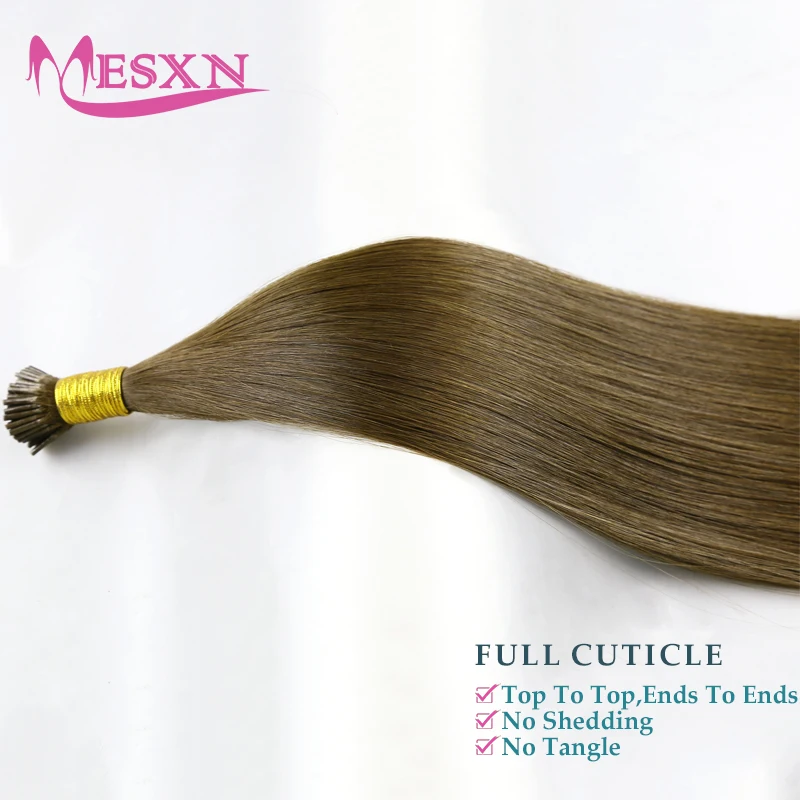 MESXN Virgin Hair Straight I Tip Hair Extensions Natural Real Human Hair Fusion  Keratin Capsule Brown Blonde Color TOP Quality