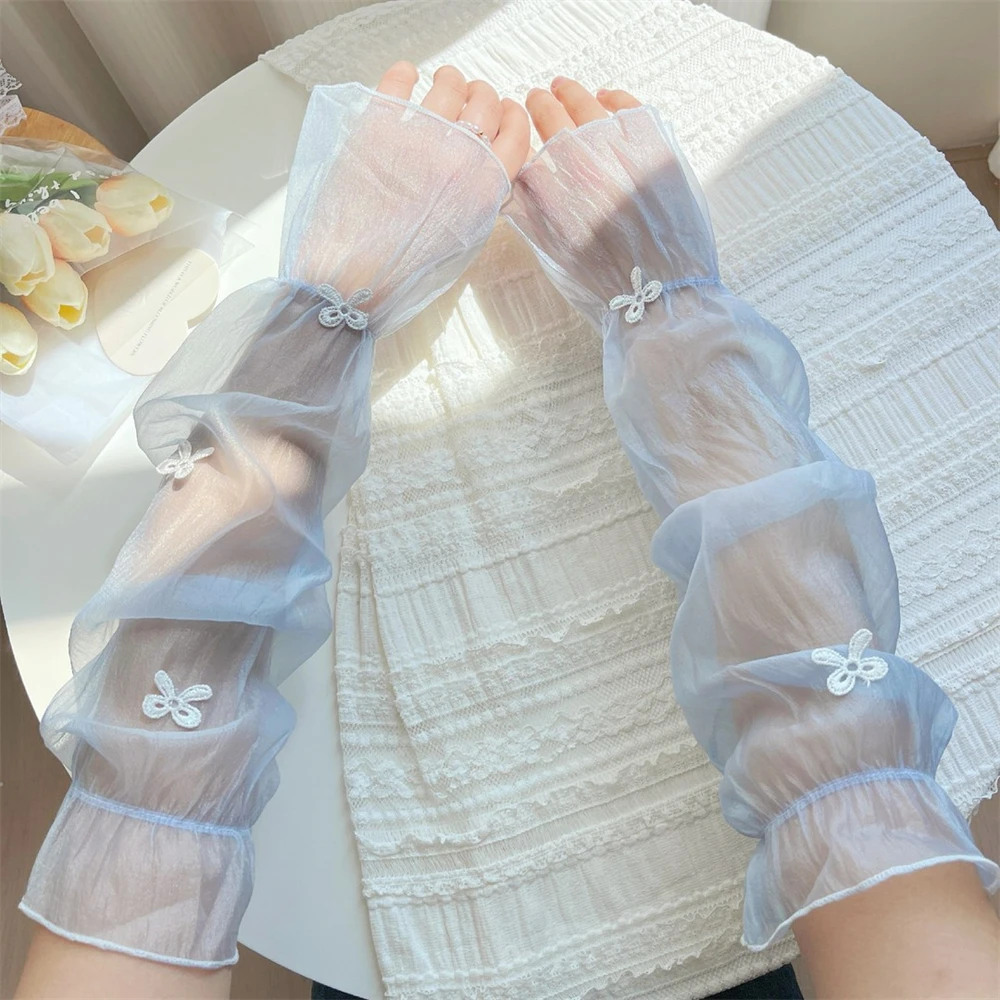 여름용 롱 아이스 팔토시 장갑 손가락 없는 자외선 차단 손 보호 커버 데일리 패션 액세서리 드라이빙 장갑 1쌍