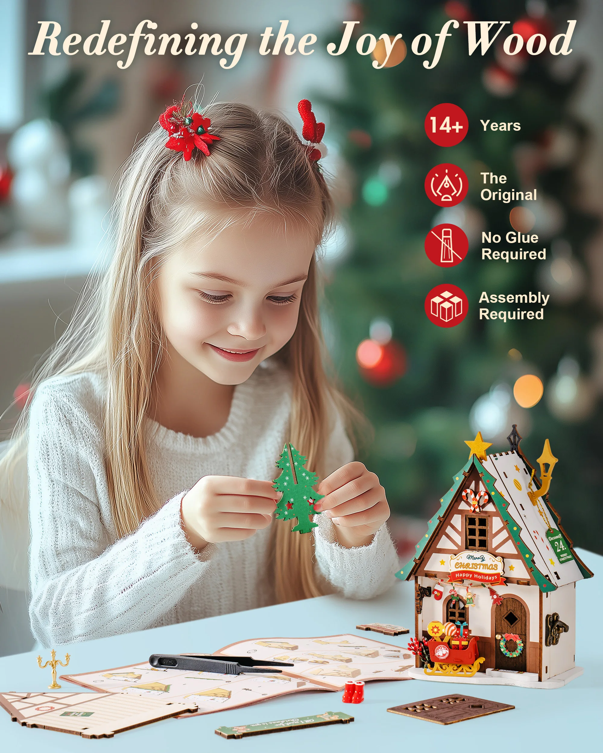 Robotime-Mini Casa Kits De Artesanato Para Construção, Kit DIY Casa Em Miniatura, Decoração de Natal, Lareira Para Adultos, Presente