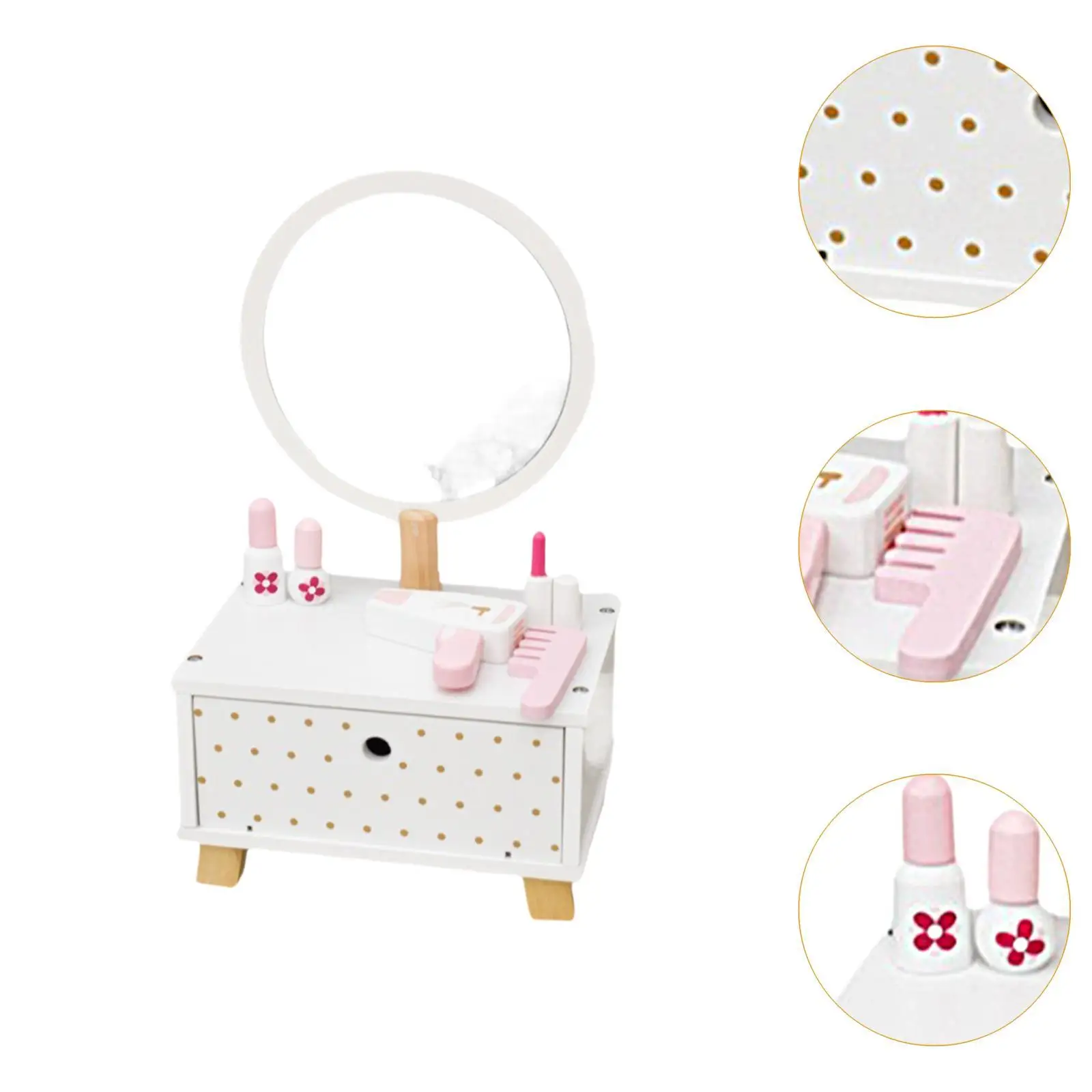 Wooden Vanity Table Set Educational Learning Skill Toy Toddler Makeup Vanity Toys with Mirror for Party Girls Kids Birthday Gift