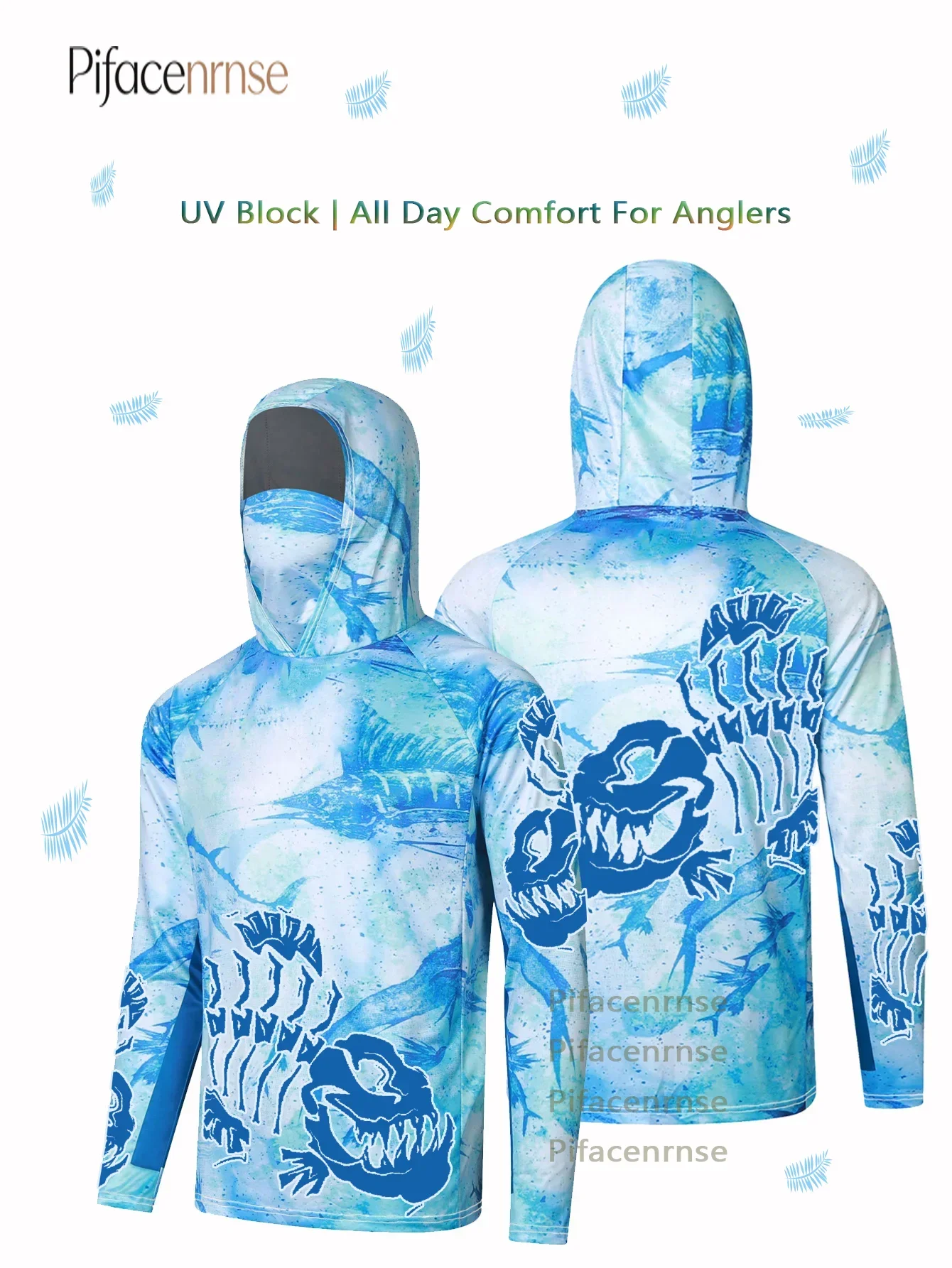 Men UV Protection Hooded Fishing Shirt Built‑in Face Mask Quick Dry