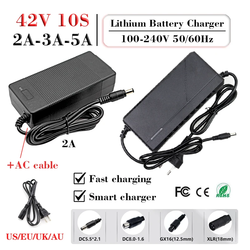 36V 2A 3A 5A Lithium battery Charger AC100-240V For 10 series 42V 10Ah 20Ah E-two wheeler M365 Scooter Li-ion Cells fast Charger