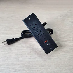 US Table Power Sockets 15A PD 20W USB 2 Outlets 2 USB 1 Type-c 110 220v Office Row Bookcase Furniture Row Hidden Strip Socket