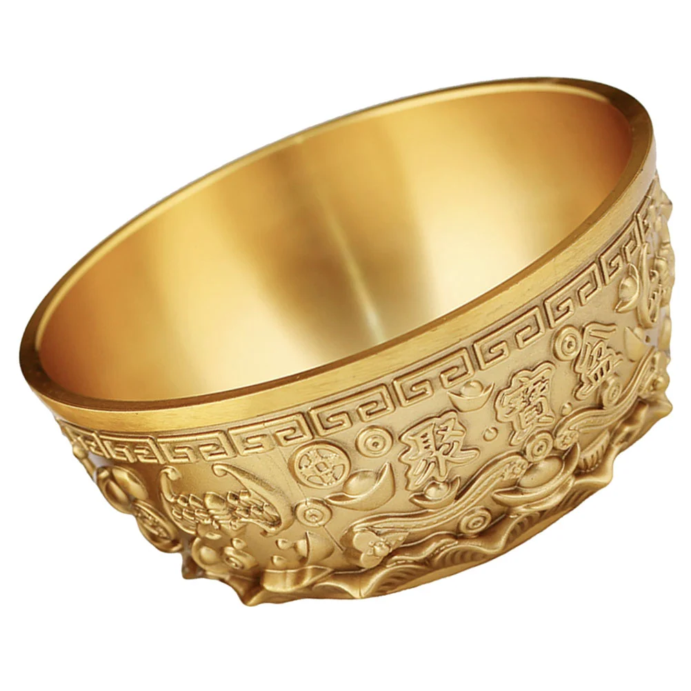 

Wealth Prosperity Bowl Classical Chinese Style Pure Brass Tabletop Decoration Golden Tone Treasure