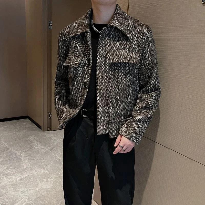 

Осенний мужской острый вязаный пиджак с лацканами, модный уличный стиль, свободный пиджак премиум-класса для мужчин