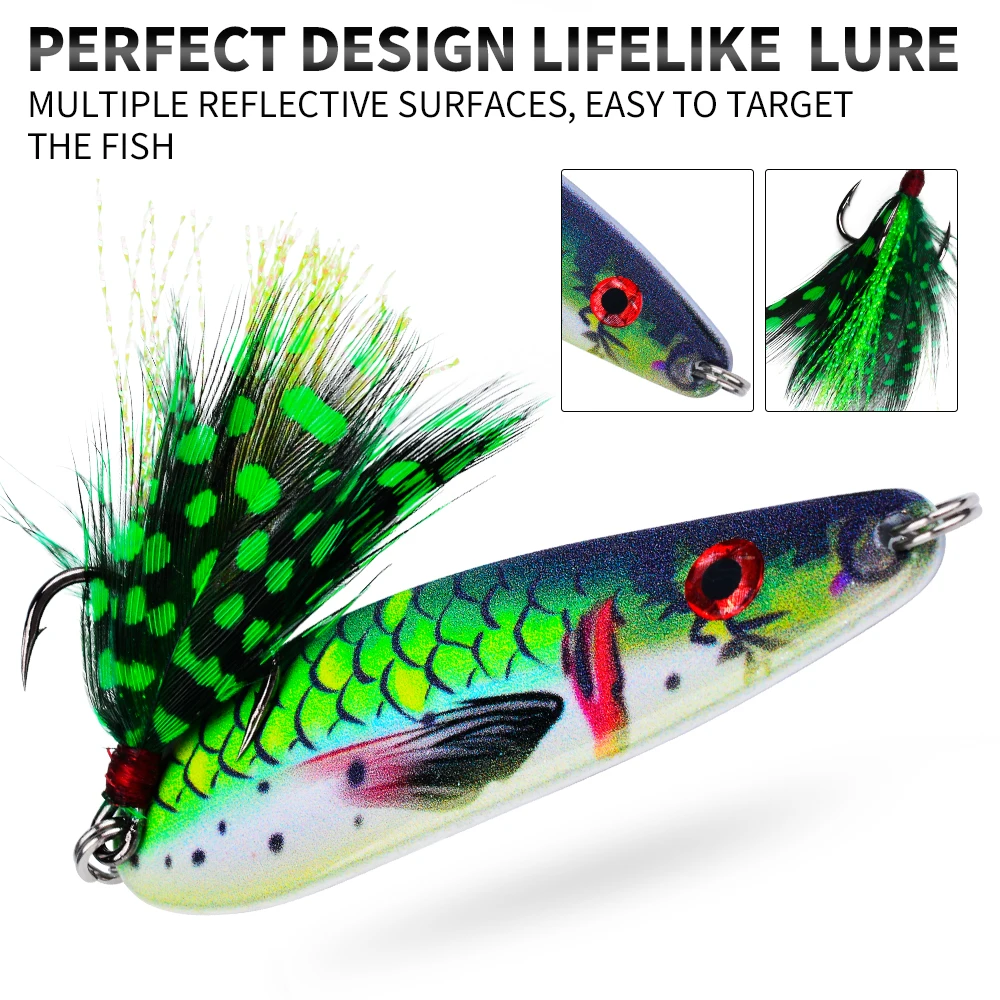 PROBEROS 1/5 قطعة مقياس السمك نمط ملعقة معدنية الصيد إغراء ، 19 جرام/7.2 سنتيمتر | طُعم صناعي لصيد الأسماك البحرية، خطاف طويل مضاد للرمي #6