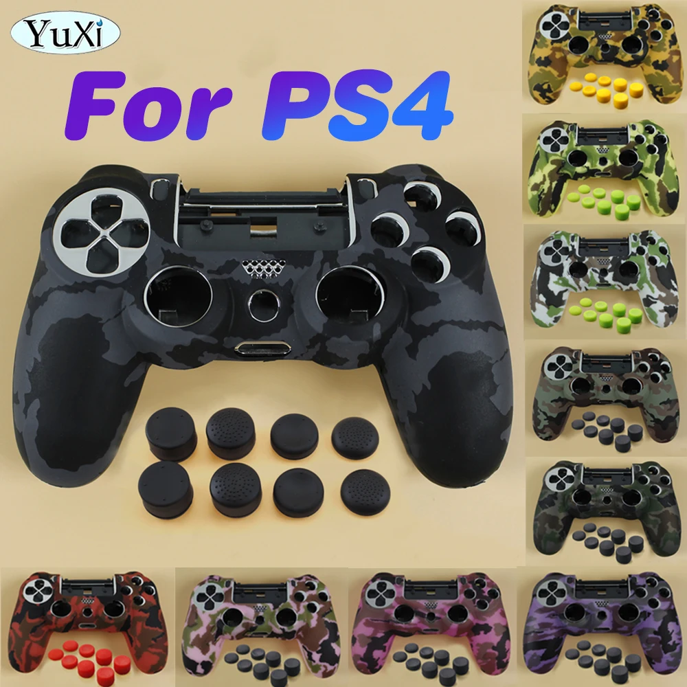 

1Set Silicone Skin Case Cover For PS4 Soft Protective Camouflage Cover For PlayStation 4 Anti-Slip Thumbstick Grip Cap Cover