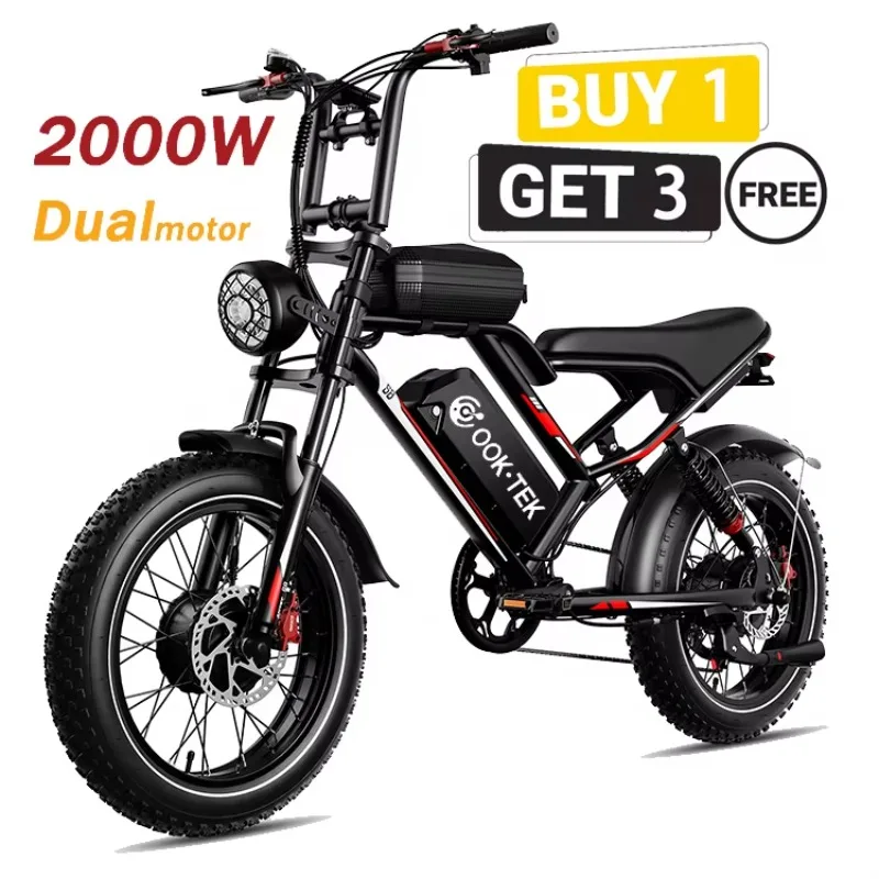 

STLF US Stock 2000W Hybrid Mountain Bicycle Electric Fat Tire Bike Dual Motor Hydraulic Disc Brake Ebike