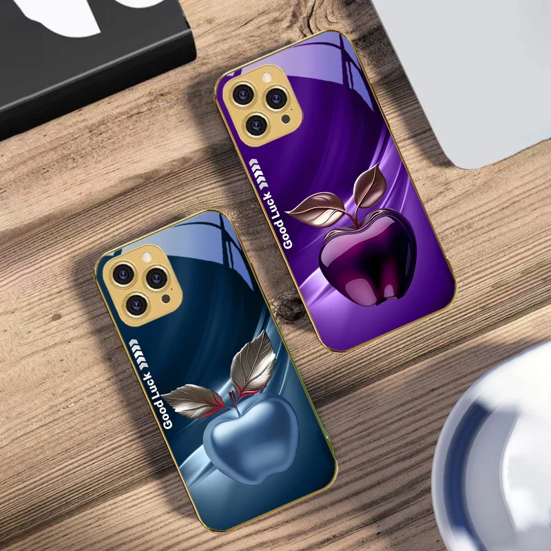 حافظة هاتف آيفون 16 برو ماكس 15 P ro 14 13 Plus 12 Mini 11Pro Max XS Max XR حافظة هاتف من الزجاج المقسى الذهبي البسيط باللون الأسود