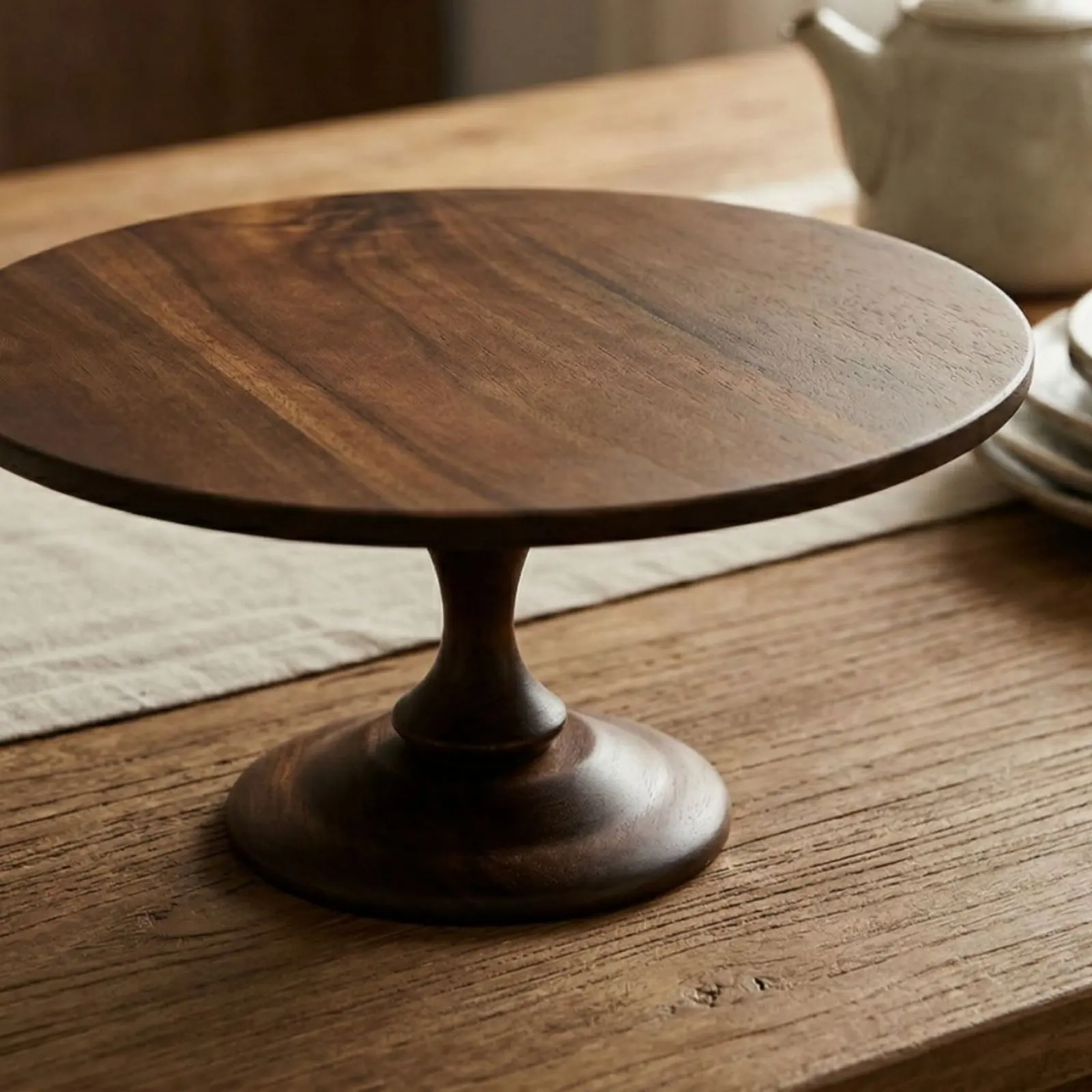 Wooden Cake Stand Food-Safe Coating Coating Round Dessert Display Acacia Wood Serving Pedestal Elegant Centerpiece