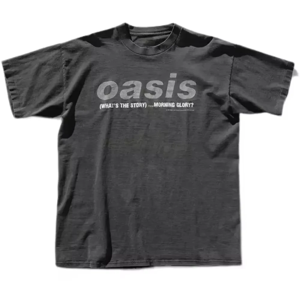 Herren Sommer Vintage Oasis T-Shirt aus Baumwolle und atmungsaktivem Material, Rundhals-Streetwear-Kurzarm-T-Shirt für Männer und Frauen – Detail 4