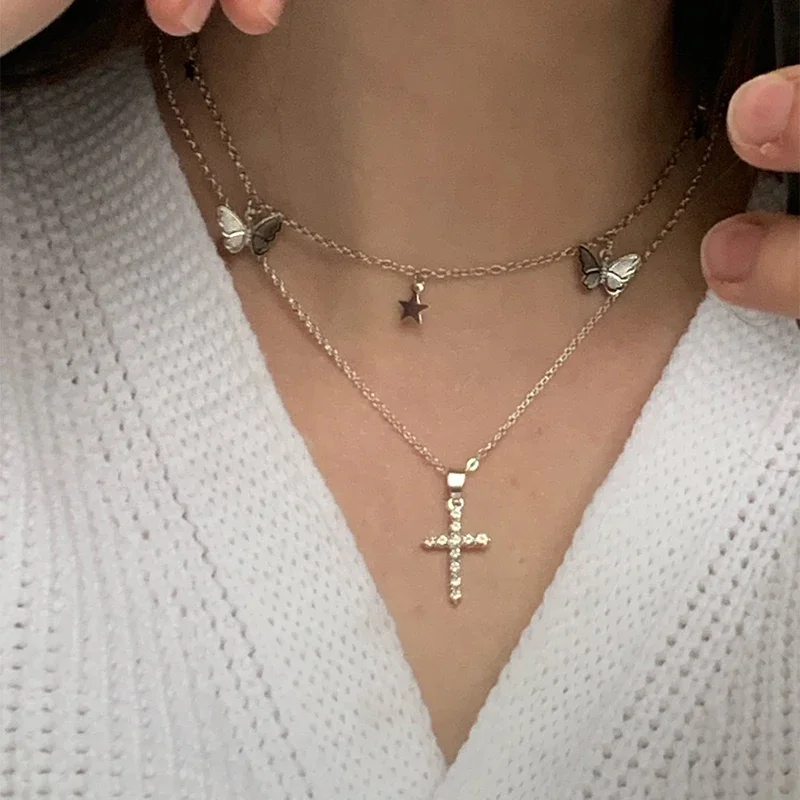 Collier ras du cou avec pendentif croix pour femme, breloque en pierre de kirchen, bijoux simples, cadeaux de Noël, cadeaux d'amour