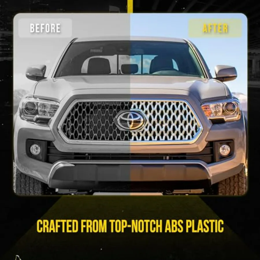 تراكب شبكة أمامية من الكروم مع شريط لاصق آمن لـ 2018-2019 Toyota Tacoma TRD Sport، TRD للطرق الوعرة | سهلة التركيب - #3