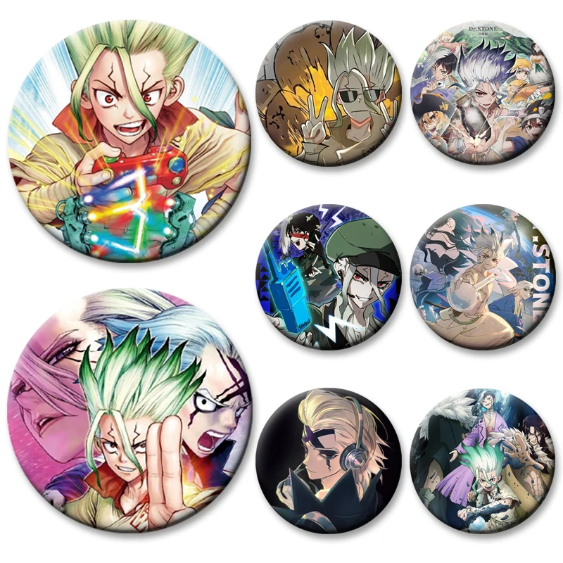 HD-Druck Exquisite Brosche Anime Dr. Stone Abzeichen Cartoon Runde Display Broschen Ishigami Senkuu Anstecknadeln Zubehör Geschenke
