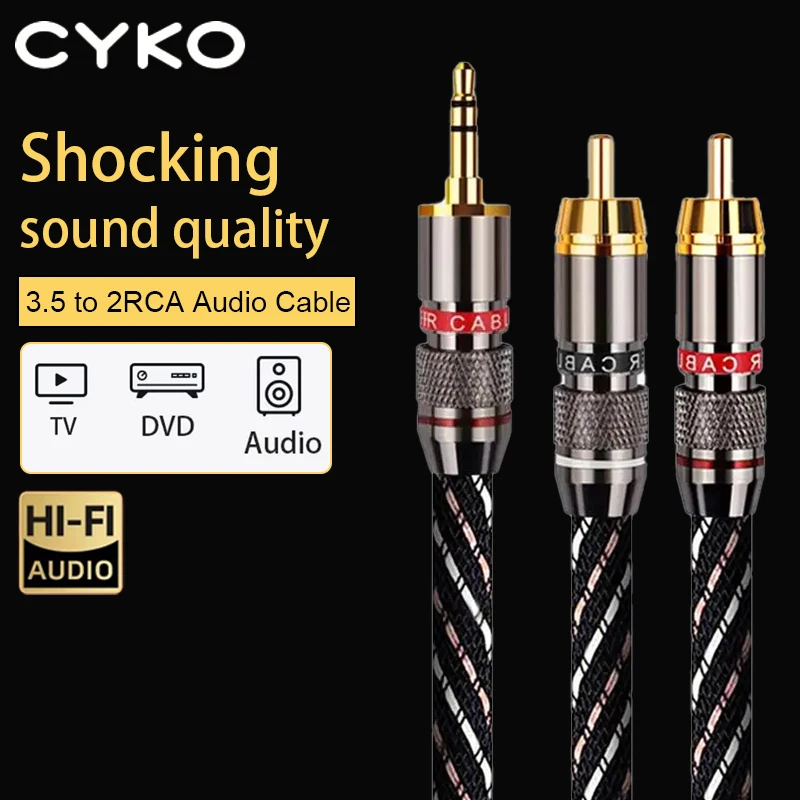 CYKO HIFI RCA cable Stereo interconnect cable for high performance advanced hi-Fi audio 3.5 mm to 2rca speakers