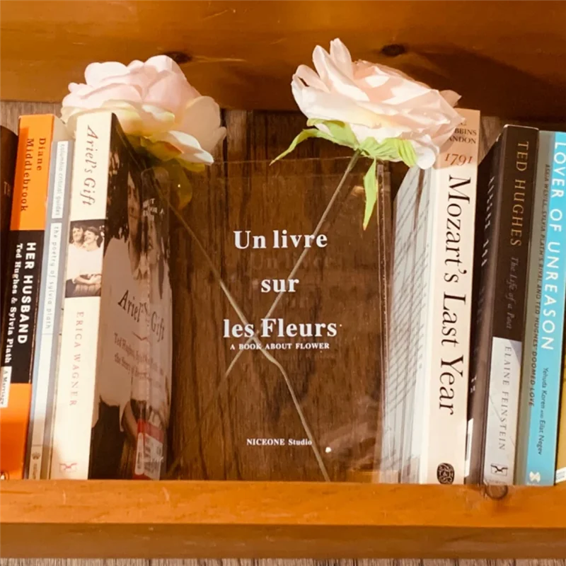 

ABNQ Книжная Ваза Акриловая Ваза INS Цветочное Украшение Дома Европейский Современный Гидропонный Настольный Орнамент Подарок, Прозрачный Белый