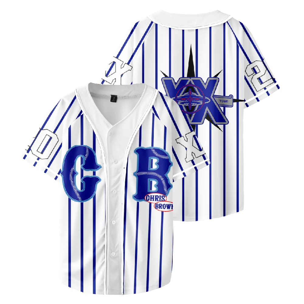 Chris Brown jersey Breezy Bowl XX Tour jersey y2k Baseball Jacket short sleeve V neck button down shirt hip hop tops