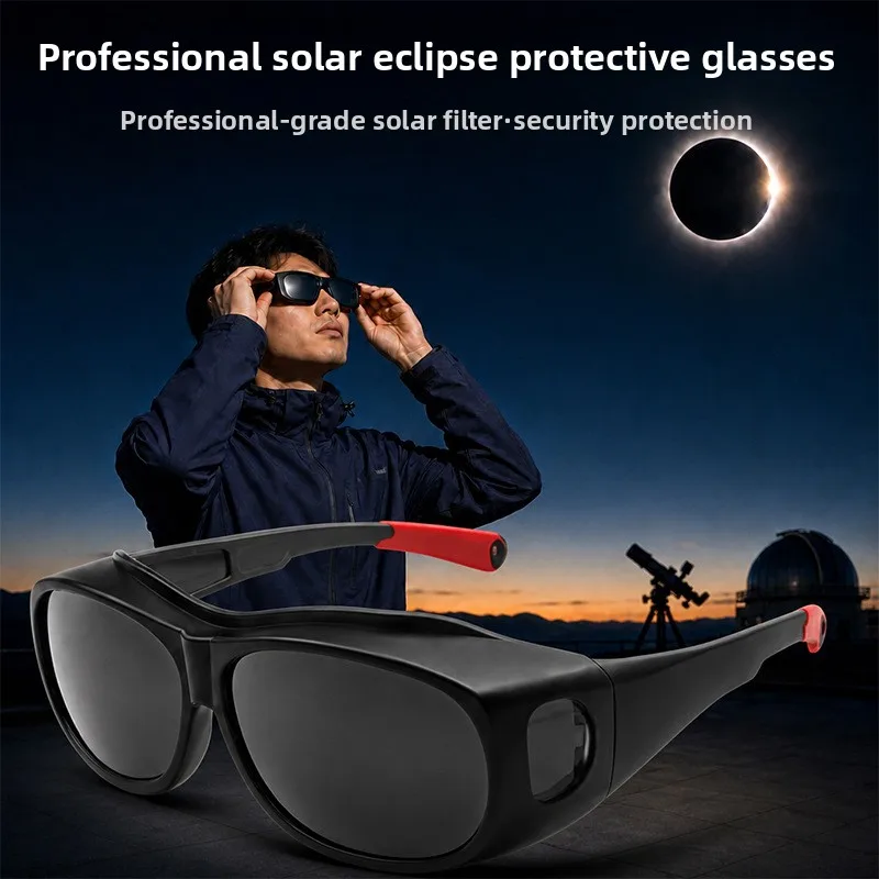 Black Frame Red Temple Solar Eclipse Protection Glasses Professional Sun Light Reduction Lens Portable Observation Goggles