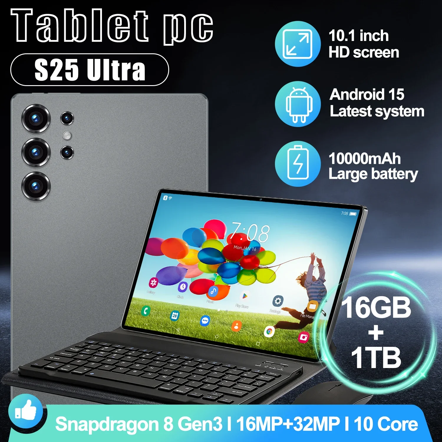 

2025 New Original Pad S25 Ultra Tablet 10.1inch + Hd Android 15 Wifi Gps Dual Cartoon