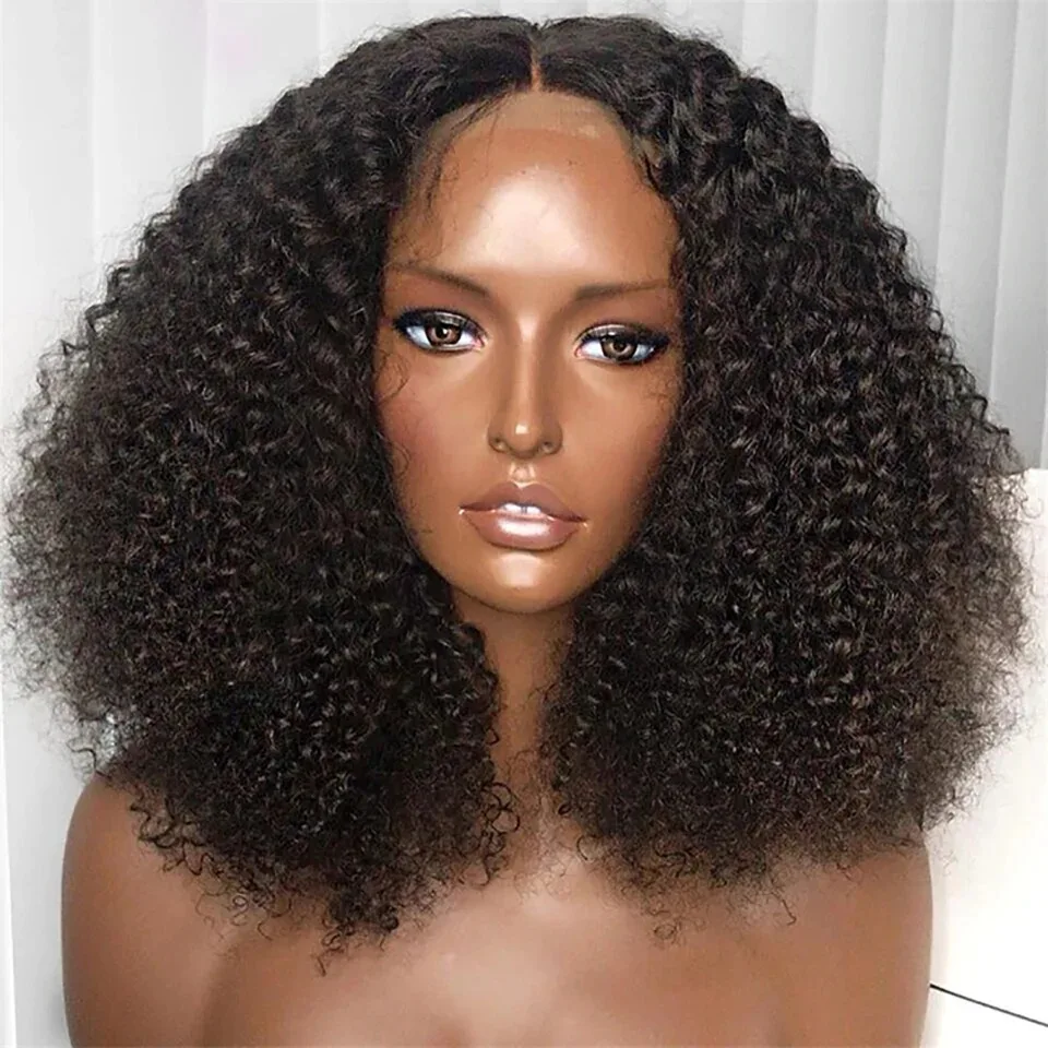 Wig Rambut Manusia Afro Kinky Curly 200% Density 13x4 Lace Front Untuk Wanita, Wig Keriting Dalam Dengan Baby Hair PrePlucked 13x4 Lace Wig