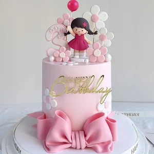 Prinzessin -Kuchen -Topper für Mädchen, alles Gute zum Geburtstag, das erste Jahr des Geburtstages, Babyparty, Partydekor, Blumengeschenkschachtel, neu 6 Hauptverkaufs -Top Flores -Kuchen - №5