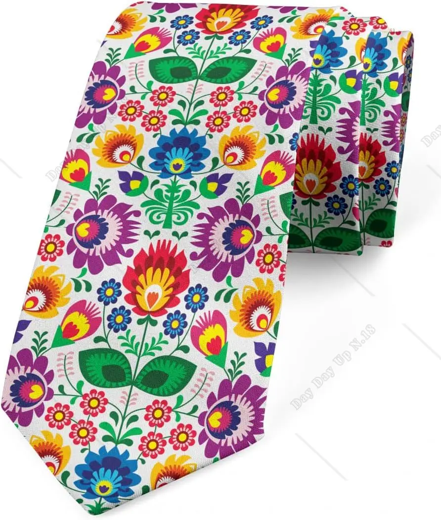 Mexico Flowers Desgin Tie Vintage Style Multicolor Modern Men\'s Tie Print One Size Gifts for Dad Man Grandpa