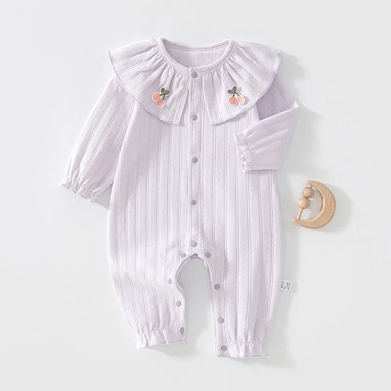 SomenieTreasure Climbing Clothes, Boneless Craft Lotus Leaf Collar Class A Cotton Wool Pure Cotton Long-sleeved Onesie