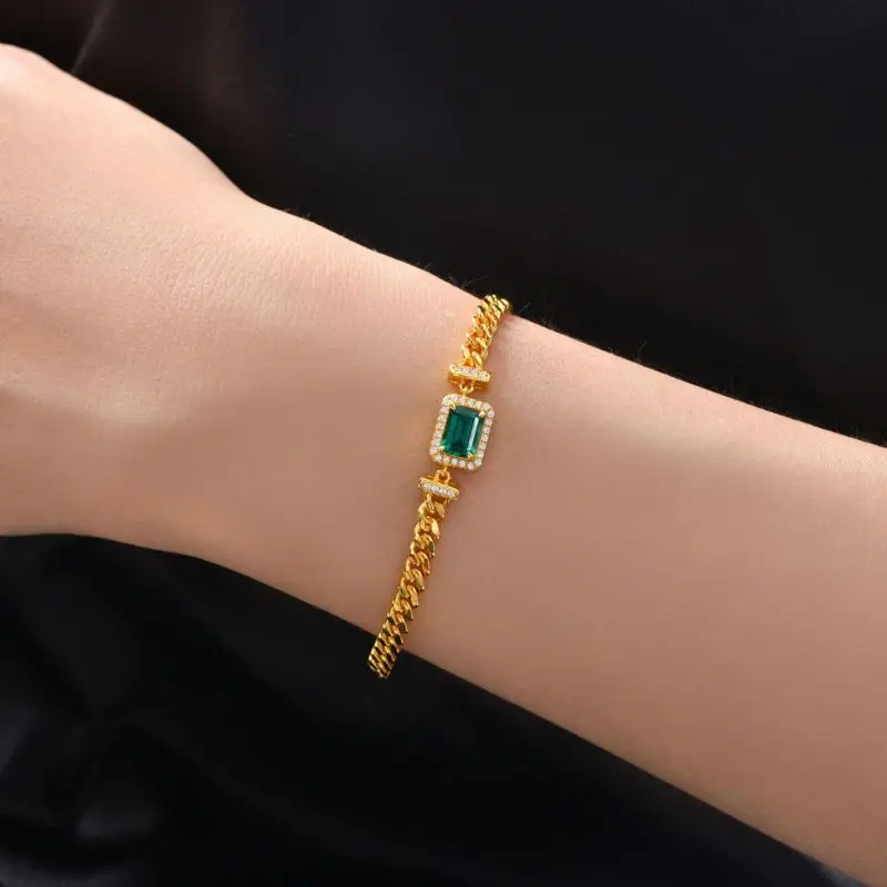 

1ct Emerald 5*7 Cuban Bracelet Beautiful Temperament Vintage Party Dinner Gift for Girlfriend