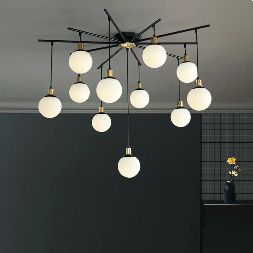 SANDYHA Nordic Chandelier Frosted Glass Soffitto Spider Molecular Room Modern Home Decor Aesthetic Living Hanging Light