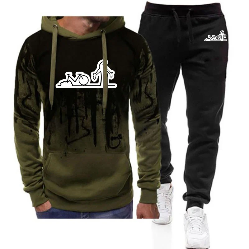 

Funny La Linea Bike Amazing Print 2025 Spring Autumn Men's New Harajuku Gradient Color Hooded + Pants Two Piece Suit