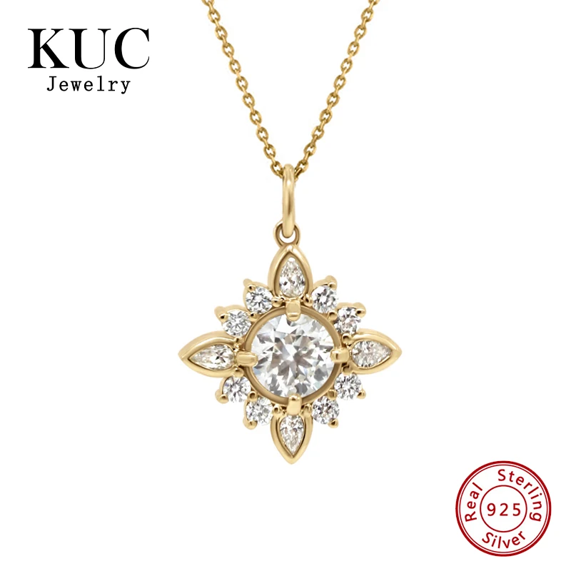 Joyería Fina de Moda, Plata de Ley 925 para Mujer, Collares de Plata de Ley, Lujosos y Hermosos Collares con Colgante de Flor y Estrella de Circonio