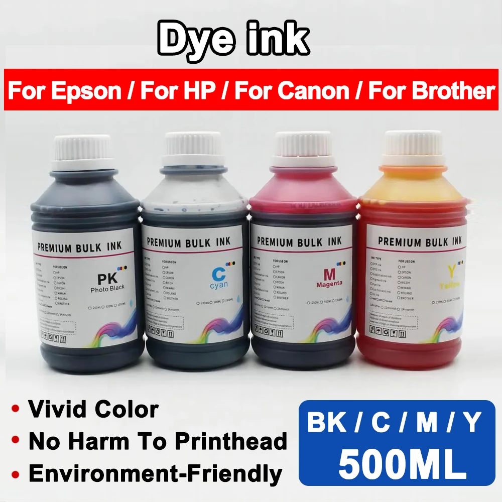 500ML Dye Ink Universal Compatible Refill Ink Cartridge For Brother CISS System  Vivid Color