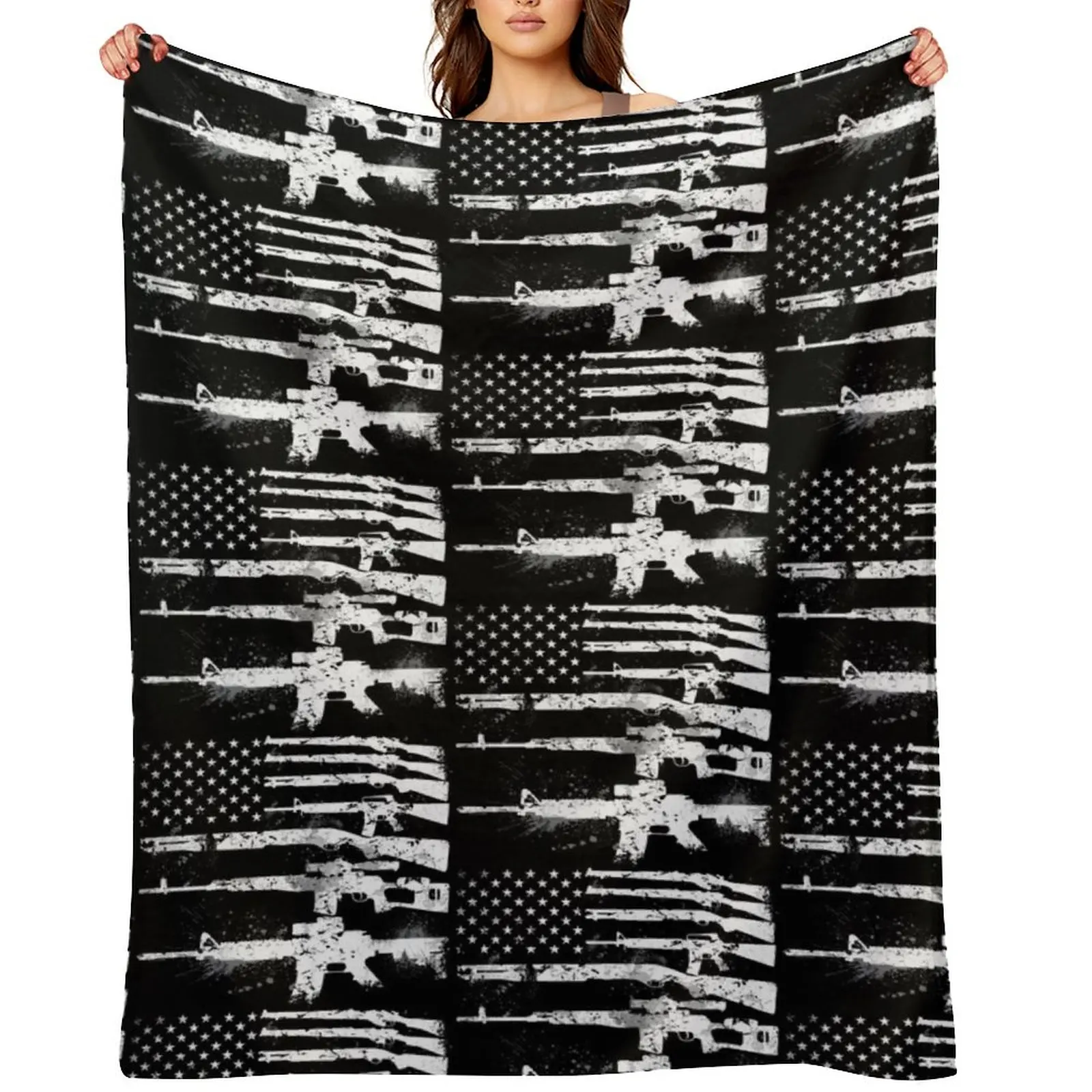 

USA American Flag Guns, Armed America 2nd Amendment Art Design Gift Present Men Women Birthday Fathers Day Christm Throw Blanket
