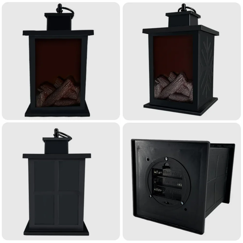 Led Flame Effect Lantern Light Christmas Ornament 3D Flame Fireplace Lantern Christmas Party Bar Decor Birthday Gift