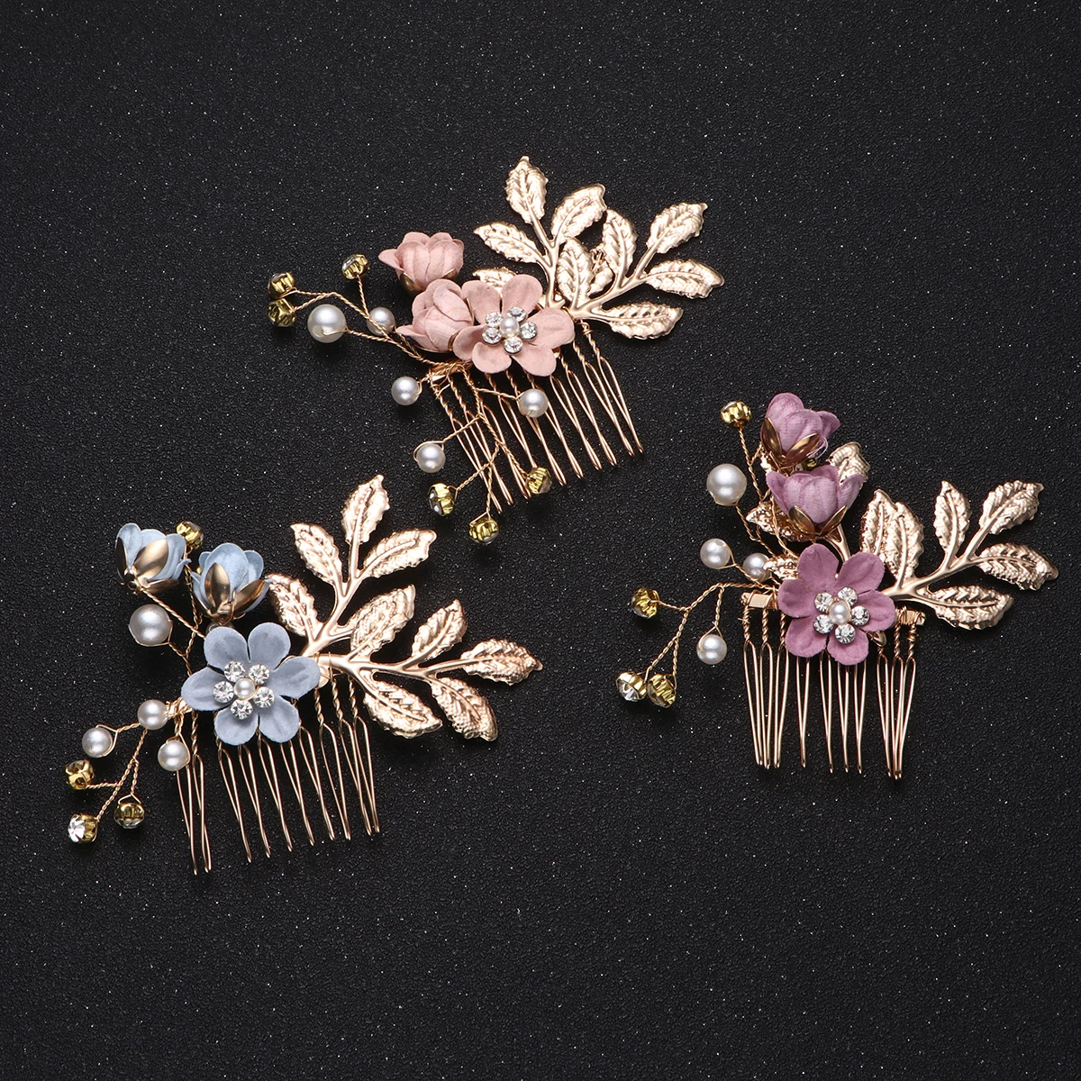 

3pcs Pearl Hair Comb Rhinestone Wedding Bridal Accessories Bride Bridesmaid Party Prom Hairpins Tray Special Occasion