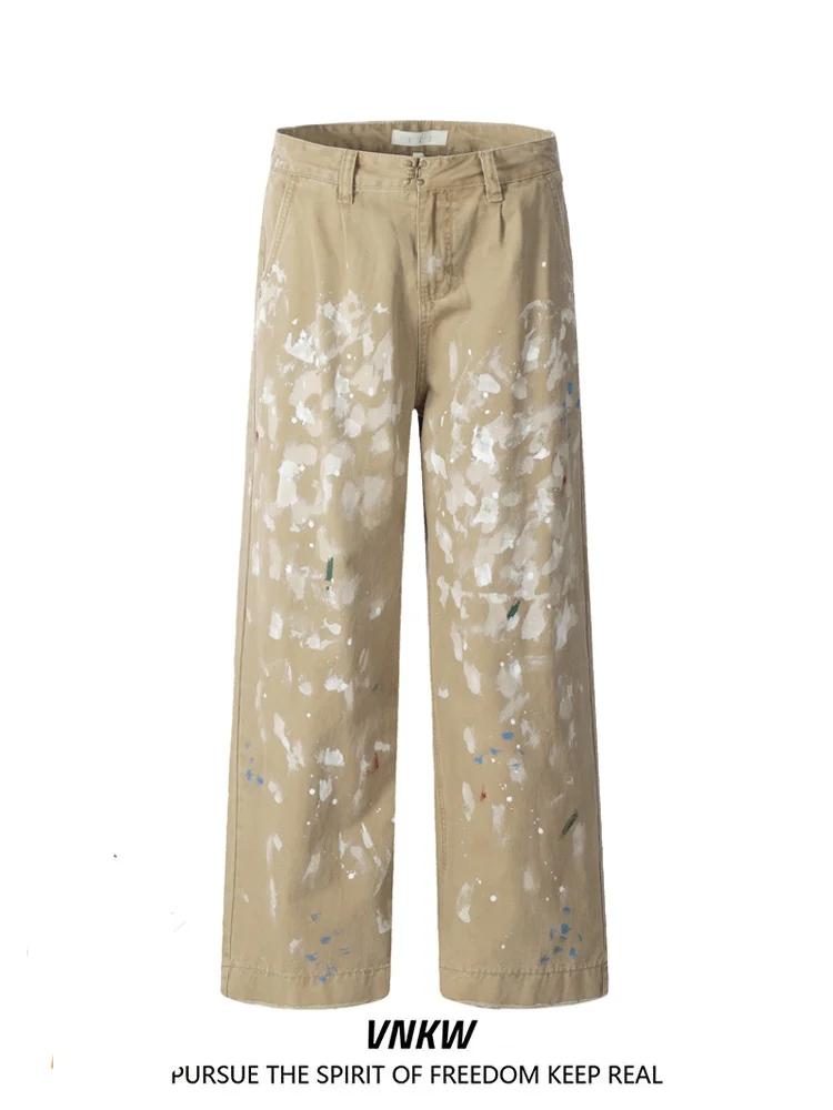 

Washed Vintage Men's Workwear Pants Design Sense Loose Straight Leg Casual Floor-Length Jeans Cotton 100% Autumn Leisure