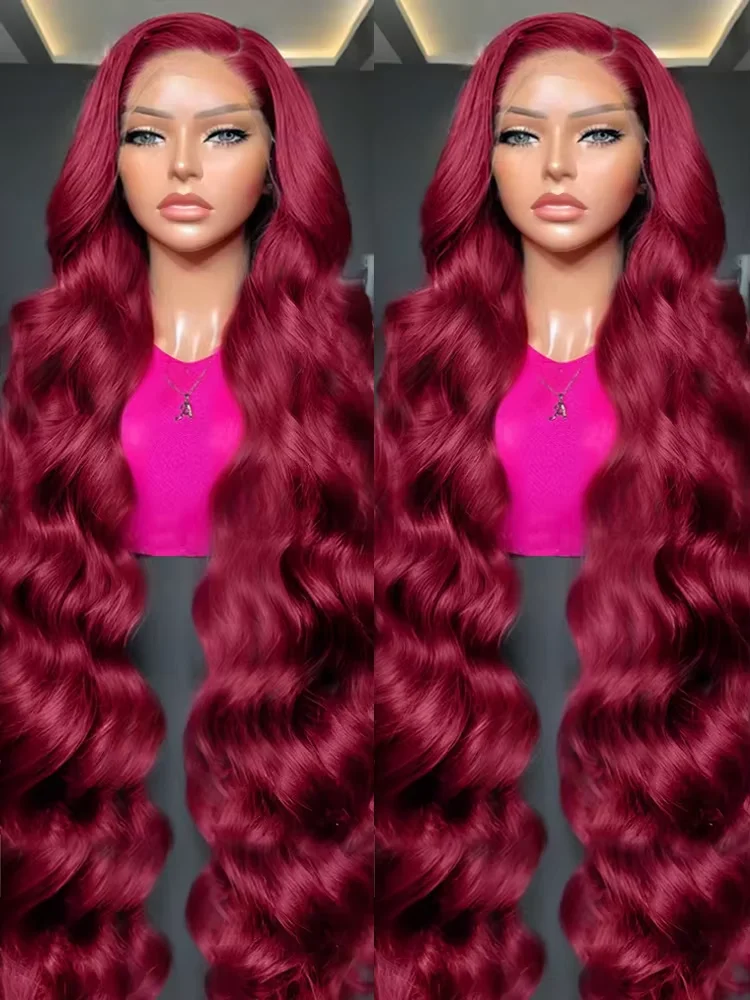 

13x6 13x4 HD Transparent Lace Front Wigs 99j Burgundy Body Wave Wig 200% Density 36 40 Inches Brazilian human hair 99j For Women