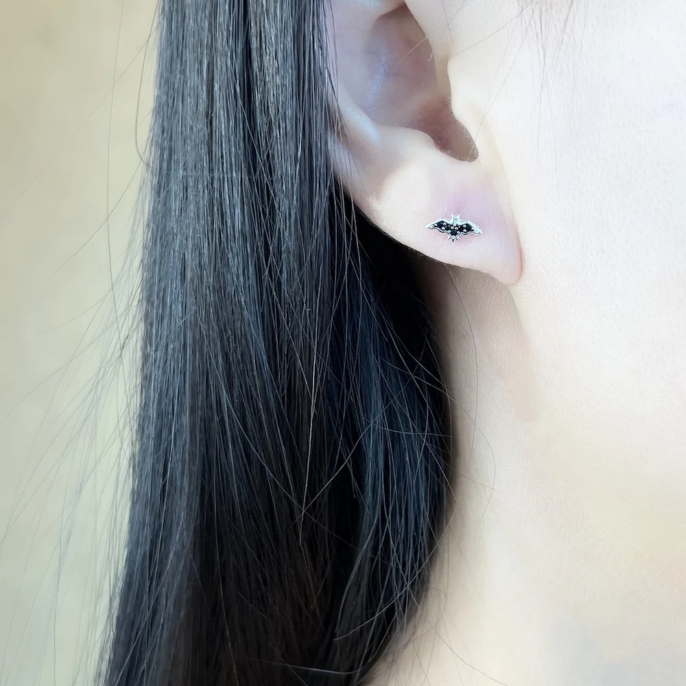 Ohrstecker, mondlose Nachtfledermaus, Sommer, brandneue Ohrringe, Geschenk zum Tag, Vintage-Stil, 925er Sterlingsilber, Schmuck für Frauen – Detail 4