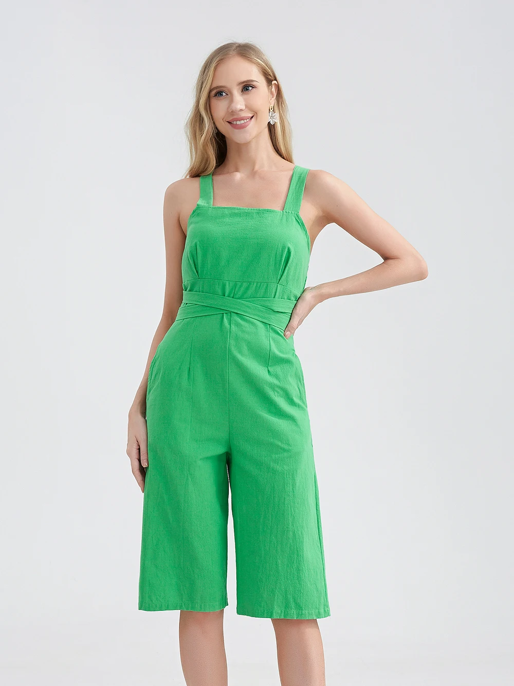 Marwin 2023 Summer Jumpsuits Belt Backless Solid High Street Wide Leg Pants 100% Cotton Female Rompers