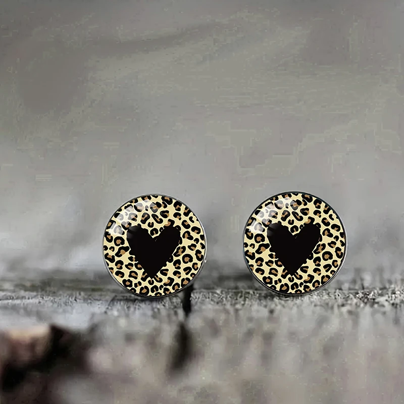 CAOSHI Fashion Leopard Print Heart-shaped Stud Earrings for Women Charming Jewelry Round Versatile Daily Wearable Accessories