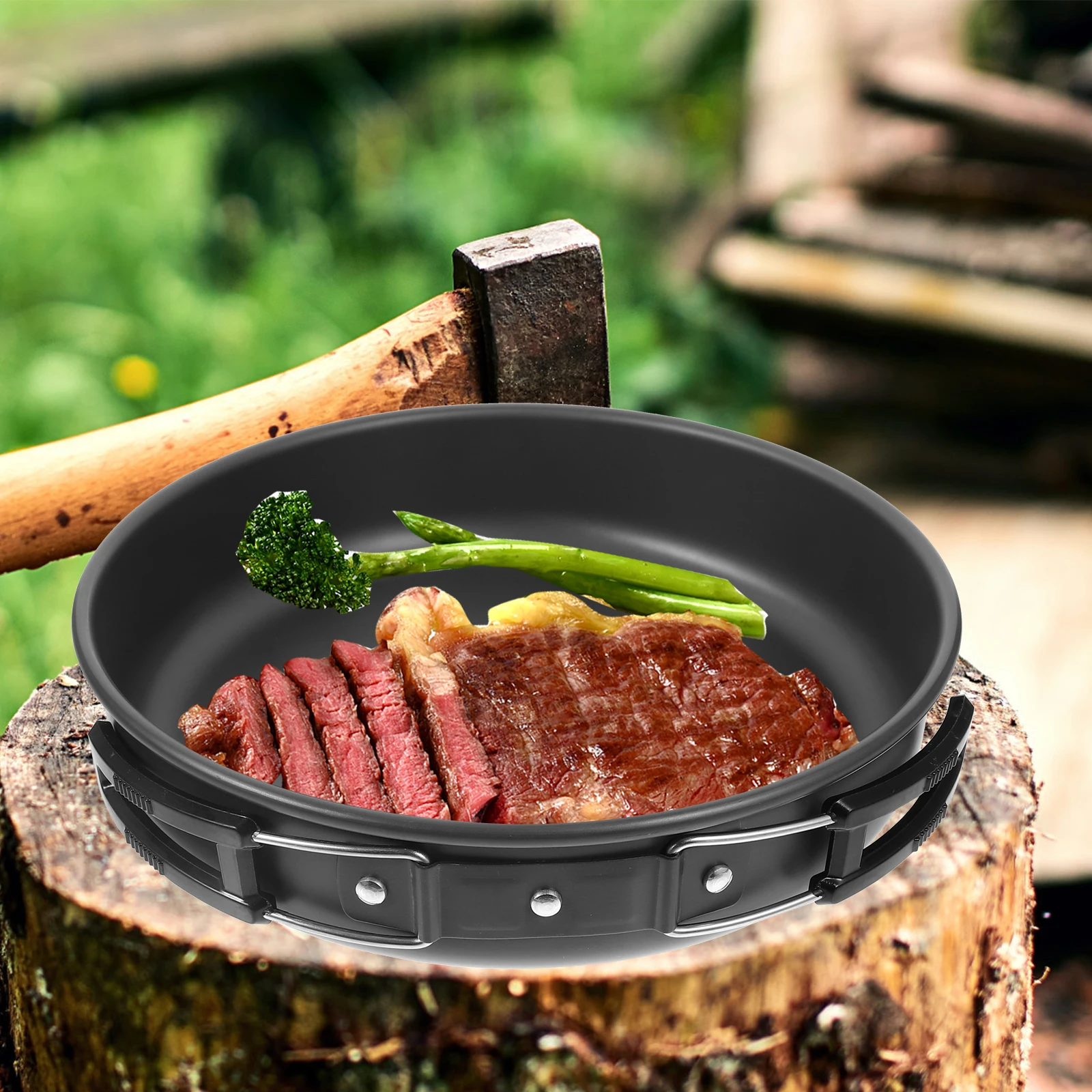 

Portable Camping Frying Pan Large Size Nonstick Egg Pan Outdoor Cooking Supplies Aluminum Material Heatproof H