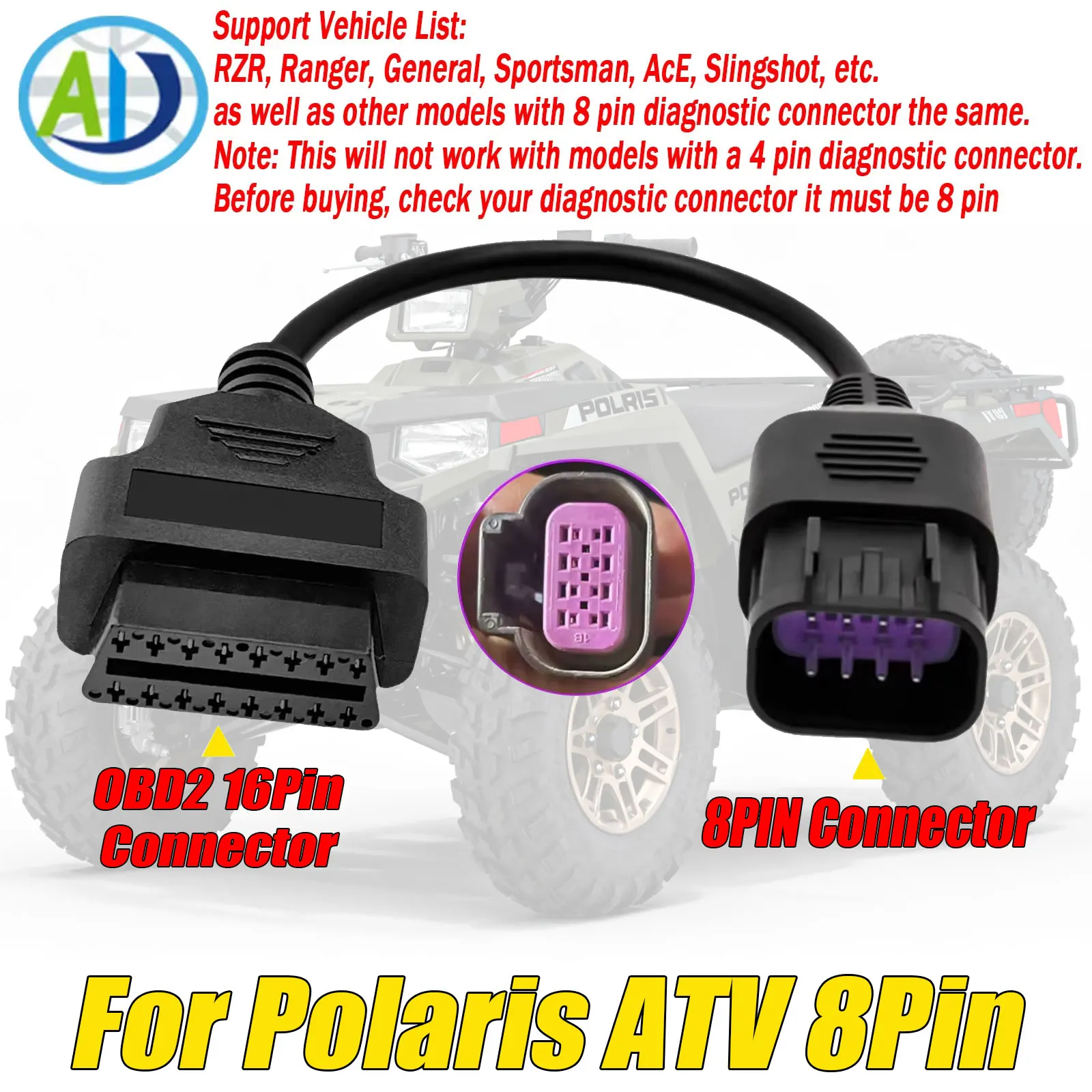 

Для Polaris ATV OBD2 диагностический кабель для RZR/Ranger/General/Sportsman/ACE/Slingshot мотоцикл 8-контактный на 16-контактный OBD2 адаптерный кабель