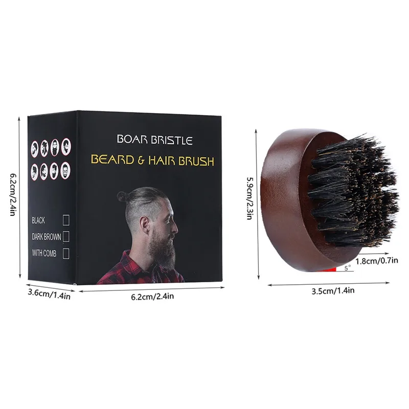 1pcs Beard Brush Boar Bristles Small and Round Walnut Wood Beard Grooming Brush for Men's Shaping Tool