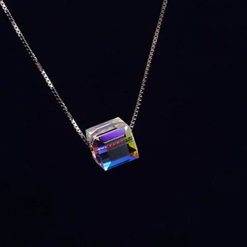 Geometric Square Colorful  Zircon Crystal Necklaces For Women Korean Fashion Sexy Female Clavicle Chain Pendant Necklace Jewelry